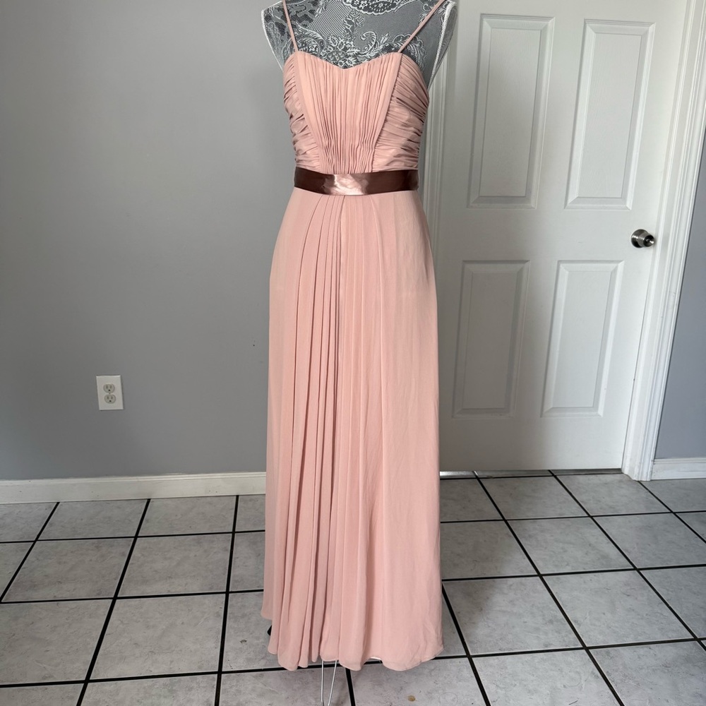 WTOO Womens Blush Crinkle Chiffon Event Gown Sz 2